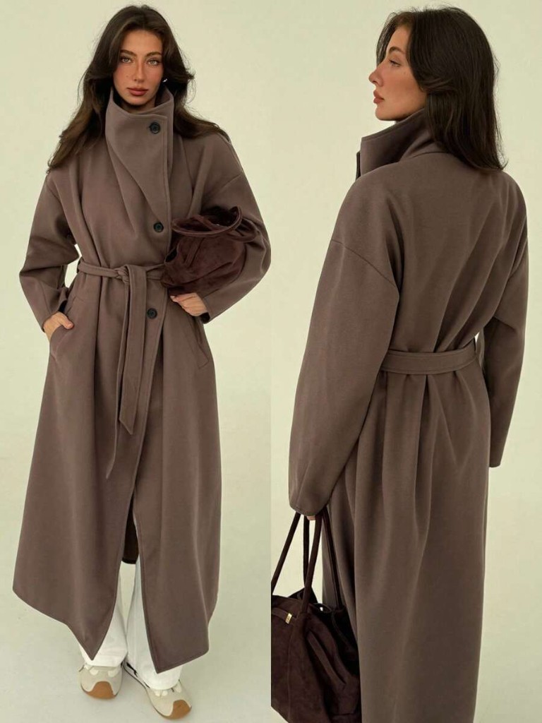 Manteau long marron, face et dos